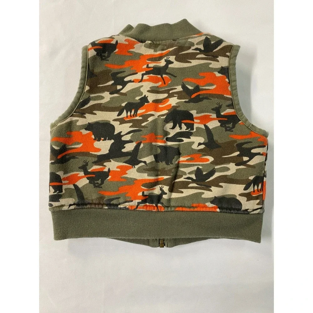 OshKosh B'gosh Boys Camo Bear Deer Bird Reversible Vest & Long Sleeve Shirt 1T